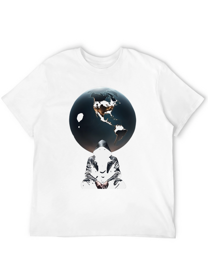 Earth Globe Graphic Print Black T-Shirt