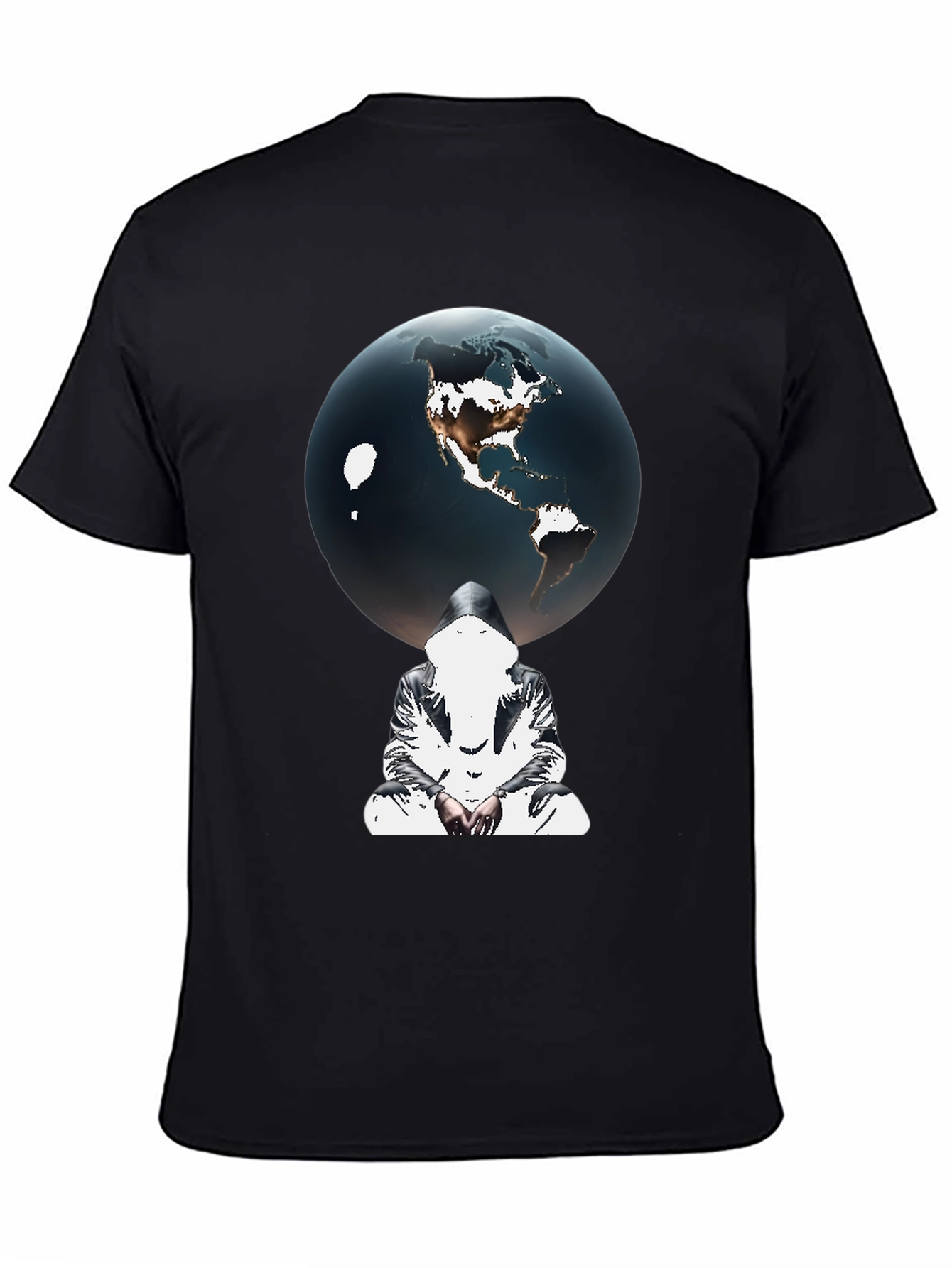 Earth Globe Graphic Print Black T-Shirt
