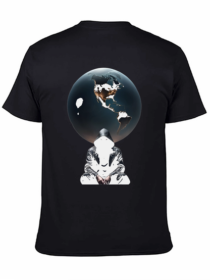 Earth Globe Graphic Print Black T-Shirt