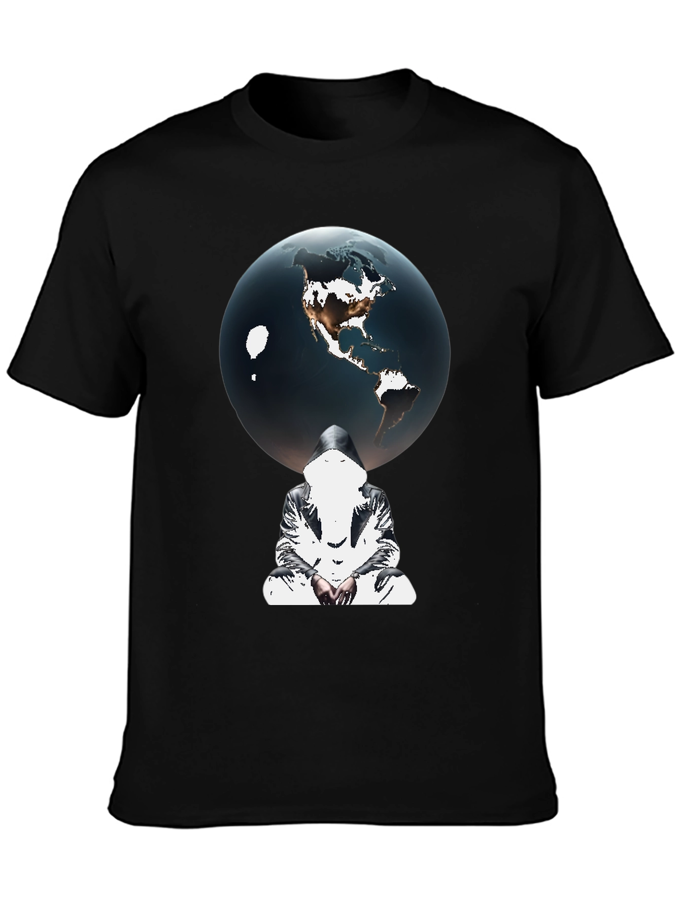 Earth Globe Graphic Print Black T-Shirt