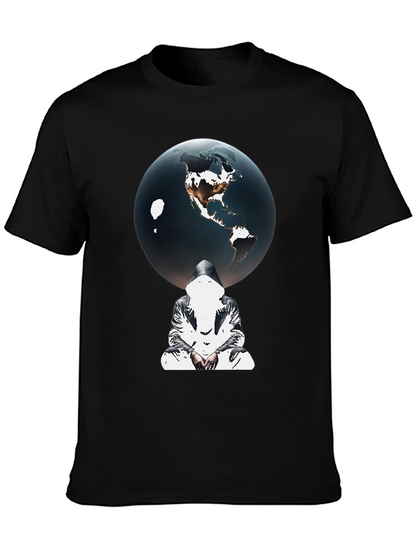 Earth Globe Graphic Print Black T-Shirt