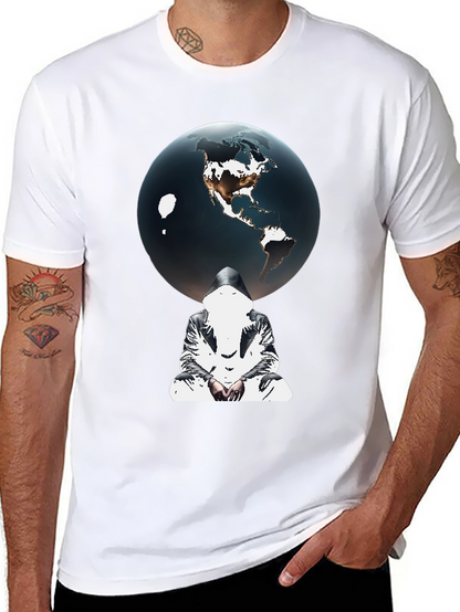 Earth Globe Graphic Print Black T-Shirt