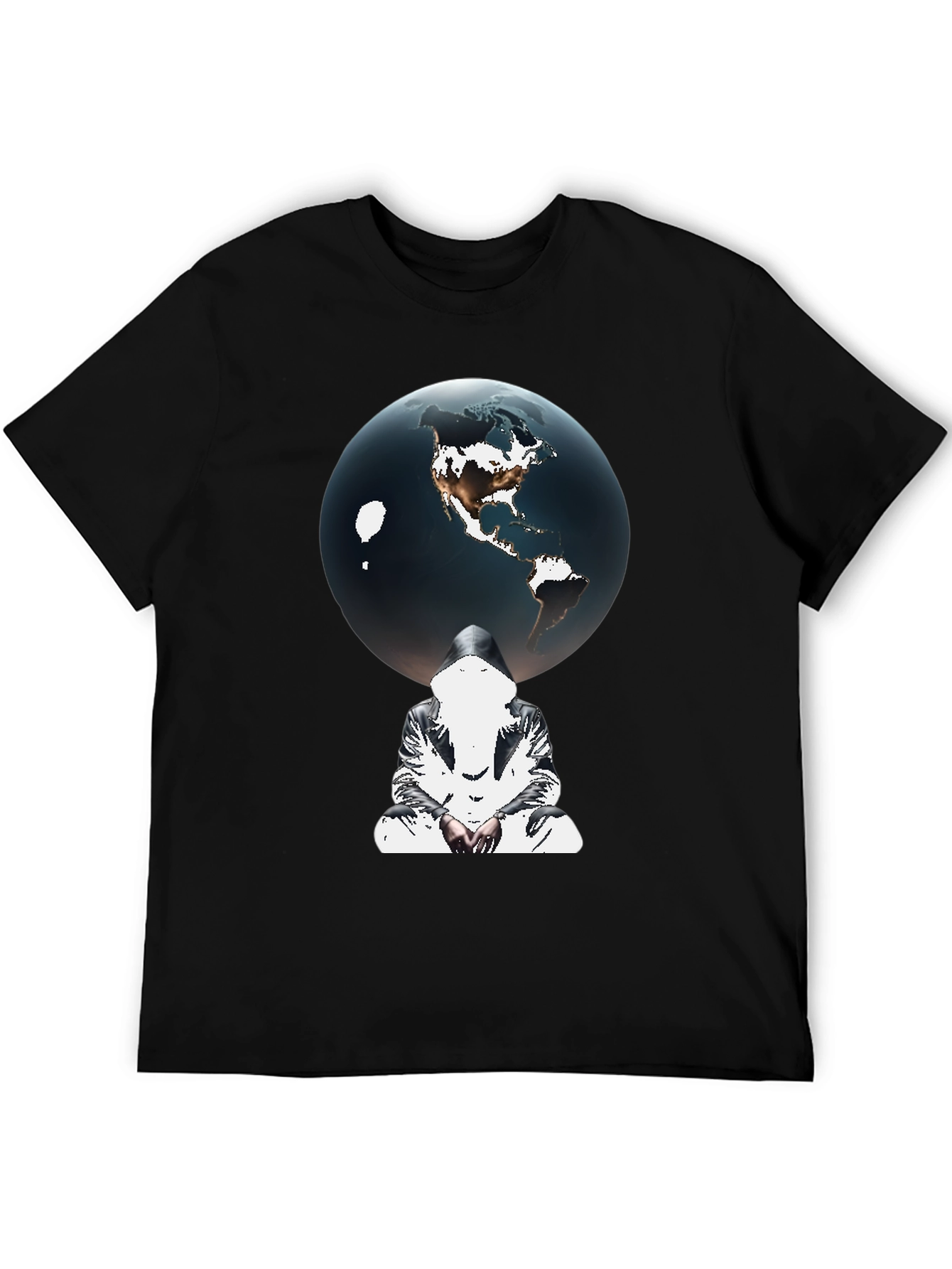 Earth Globe Graphic Print Black T-Shirt