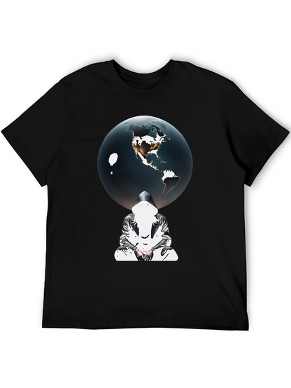 Earth Globe Graphic Print Black T-Shirt