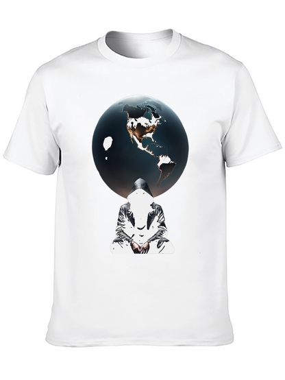 Earth Globe Graphic Print Black T-Shirt