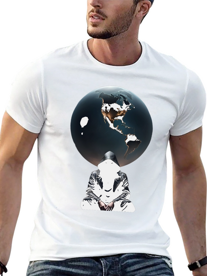 Earth Globe Graphic Print Black T-Shirt