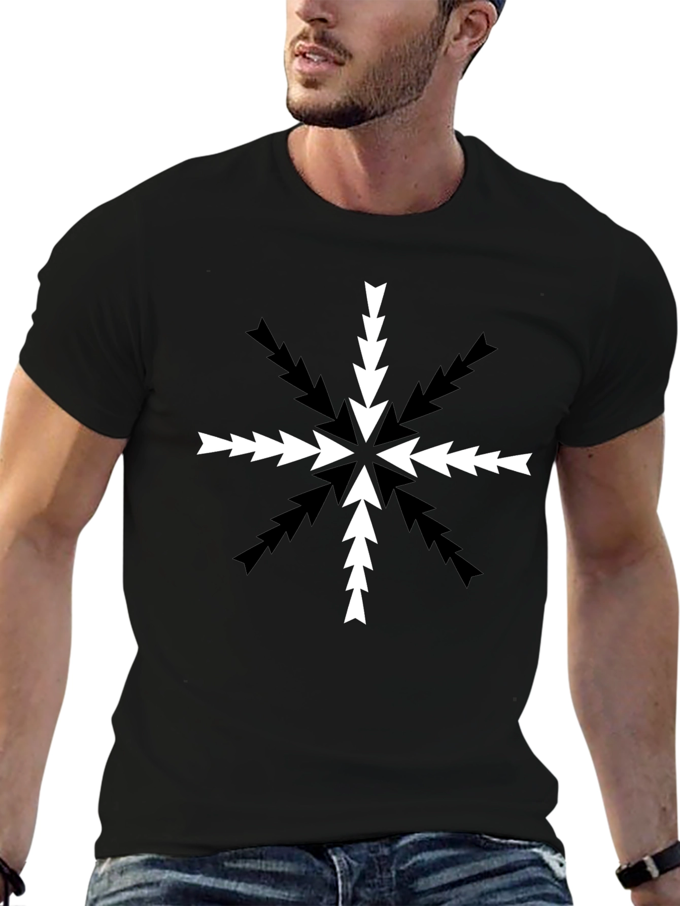 Arrow Snowflake Graphic Tee - Black Cotton Blend