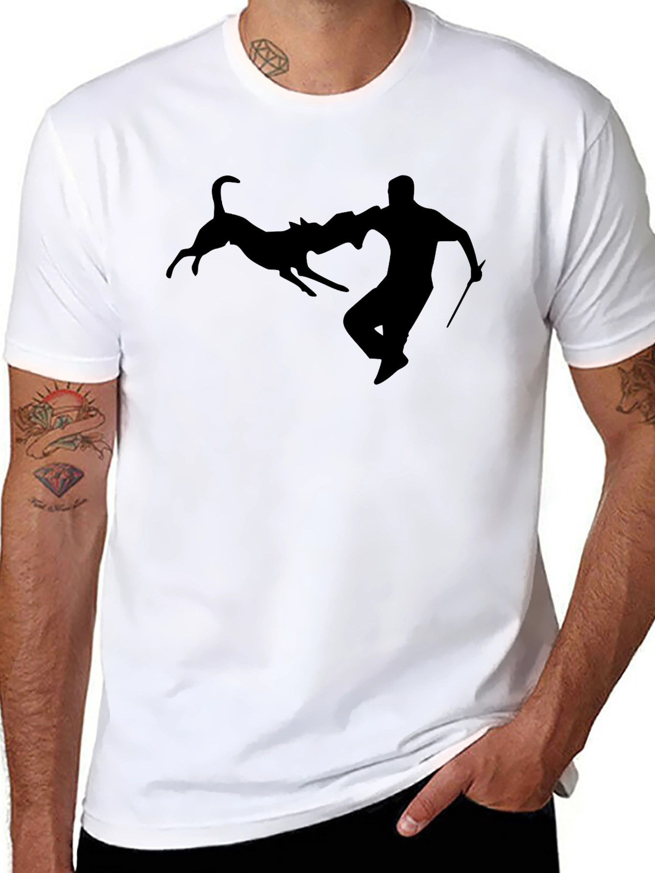 Dog Attack Silhouette Black T-Shirt