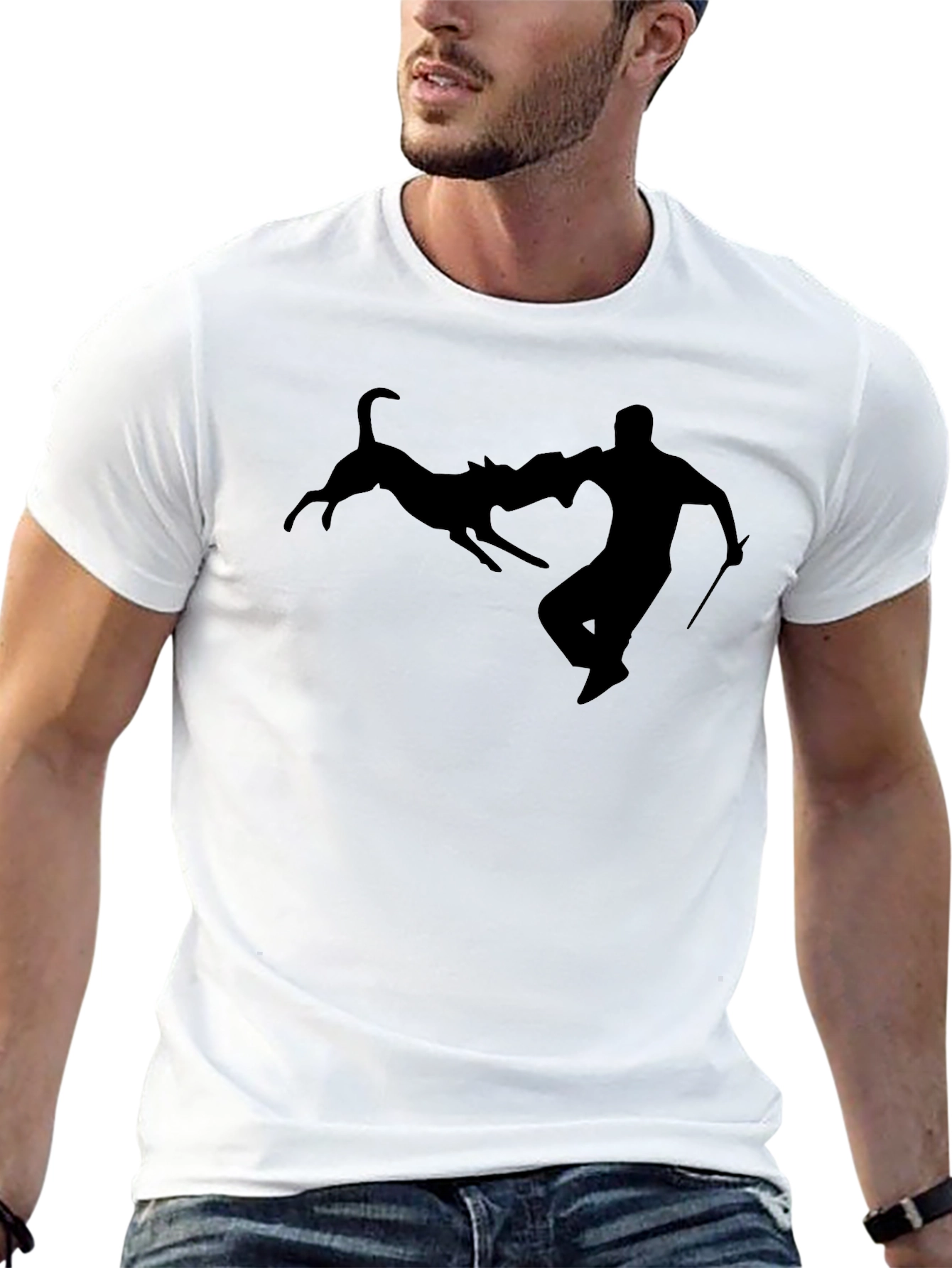 Dog Attack Silhouette Black T-Shirt