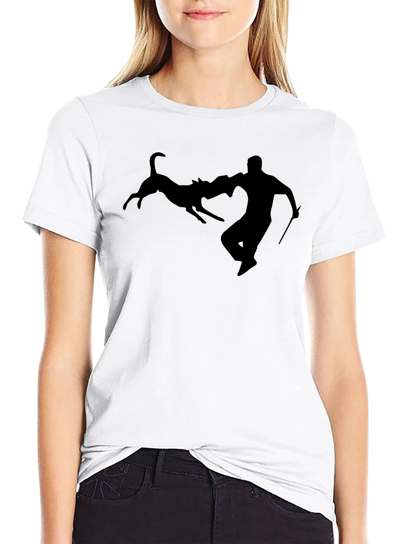 Dog Attack Silhouette Black T-Shirt