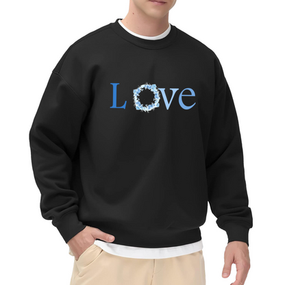 Love Wreath Letter Sweatshirt - Floral Ring Typography Crewneck, Botanical Word Art Pullover, Romantic Love Gift Sweatshirt, Winter Bloom Top