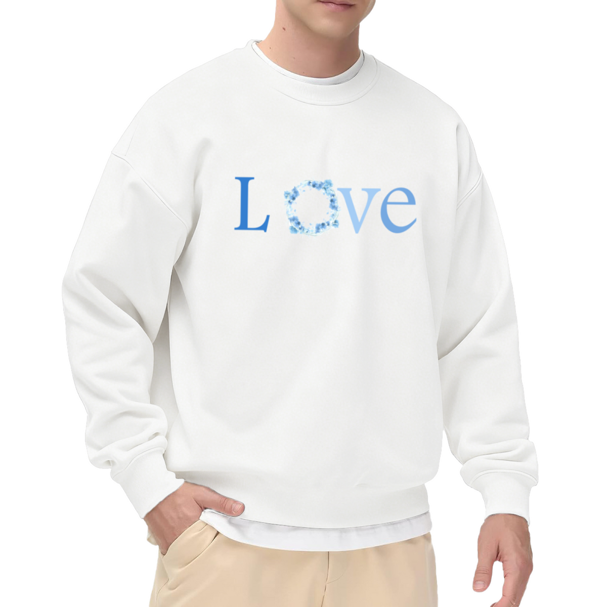 Love Wreath Letter Sweatshirt - Floral Ring Typography Crewneck, Botanical Word Art Pullover, Romantic Love Gift Sweatshirt, Winter Bloom Top