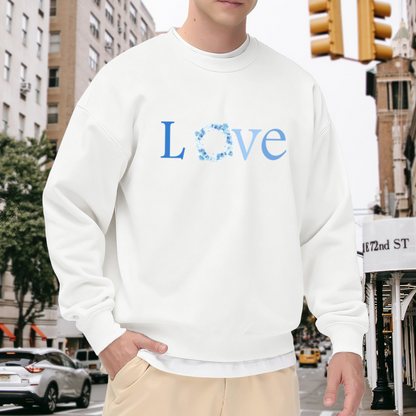 Love Wreath Letter Sweatshirt - Floral Ring Typography Crewneck, Botanical Word Art Pullover, Romantic Love Gift Sweatshirt, Winter Bloom Top