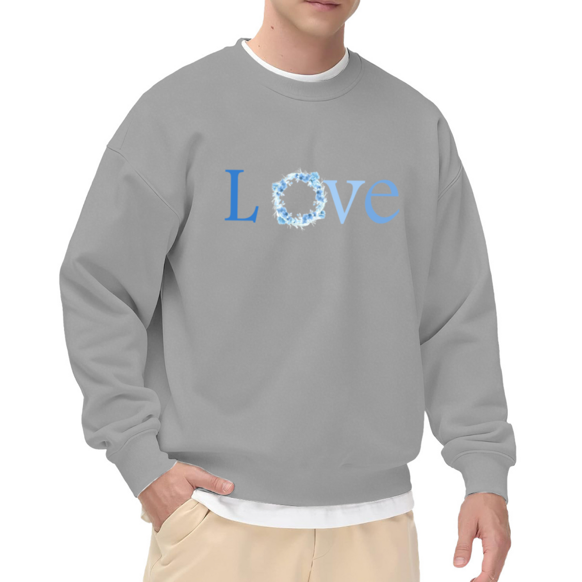 Love Wreath Letter Sweatshirt - Floral Ring Typography Crewneck, Botanical Word Art Pullover, Romantic Love Gift Sweatshirt, Winter Bloom Top