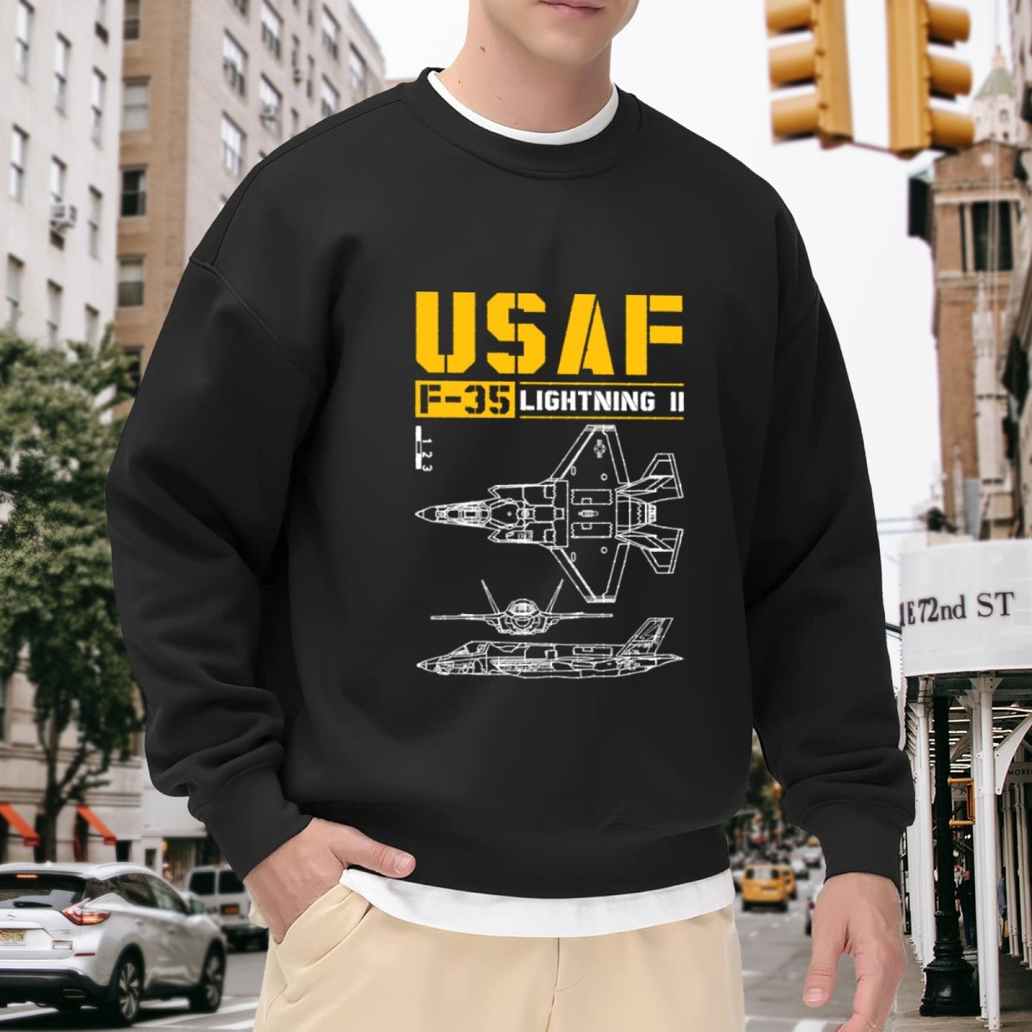 Military Aircraft F-35 USAF Blueprint Crewneck