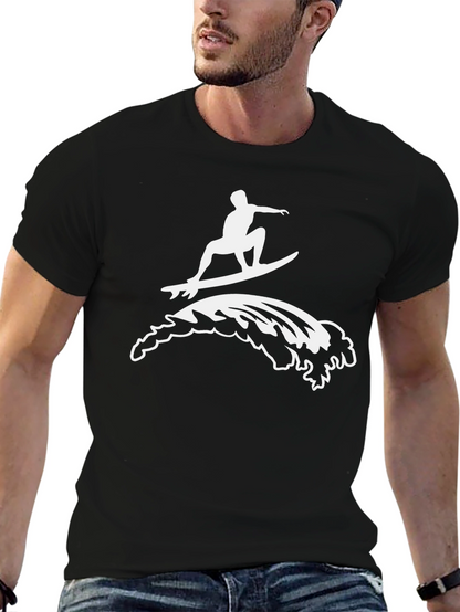 Surfing Wave Graphic T-Shirt - Black Cotton Tee