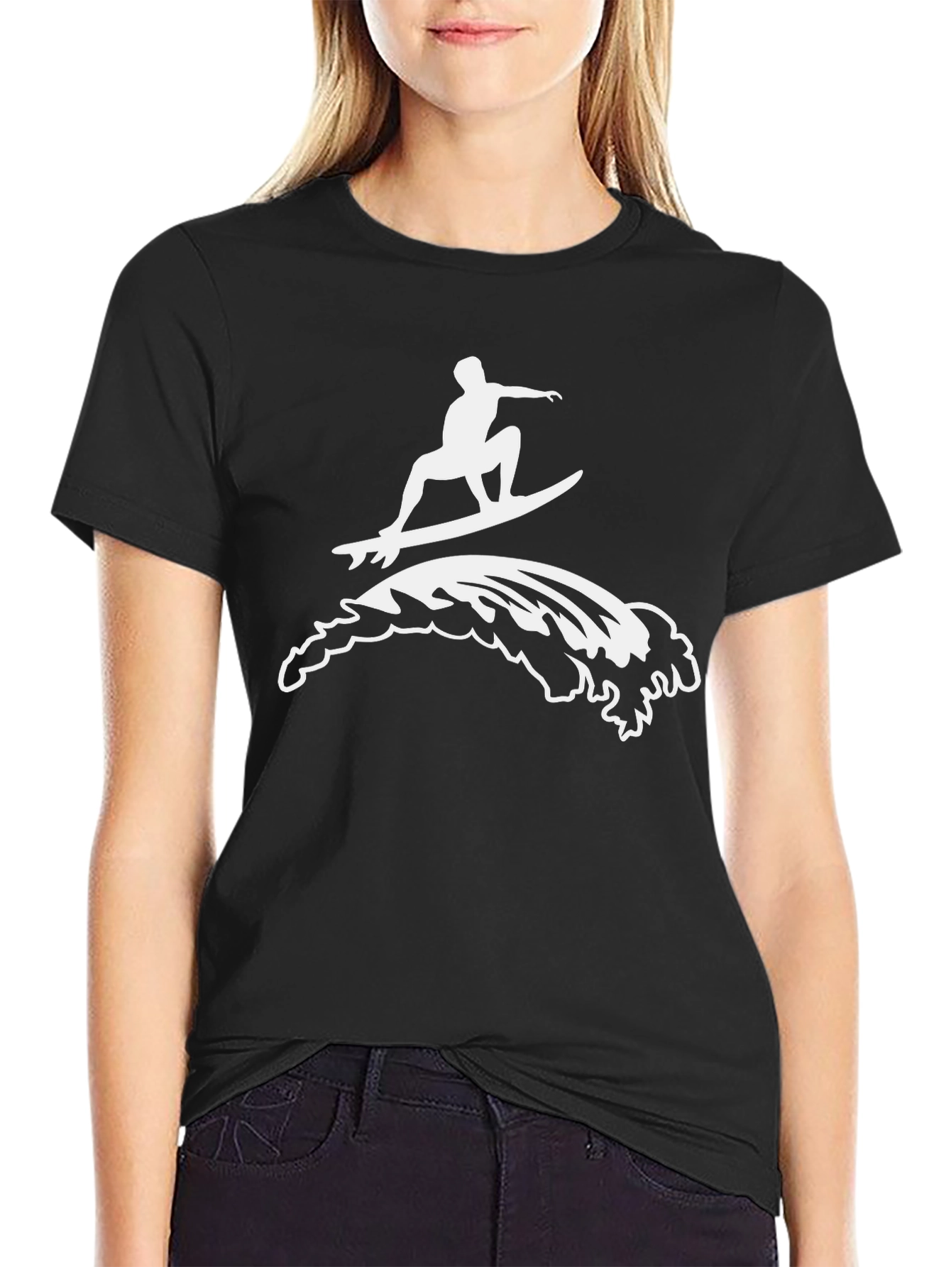 Surfing Wave Graphic T-Shirt - Black Cotton Tee