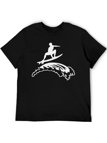 Surfing Wave Graphic T-Shirt - Black Cotton Tee