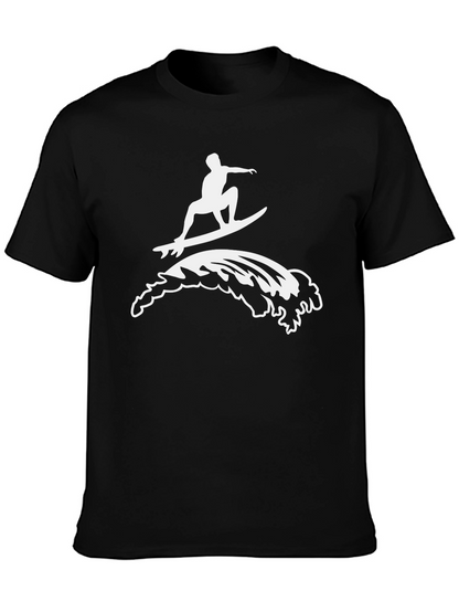 Surfing Wave Graphic T-Shirt - Black Cotton Tee