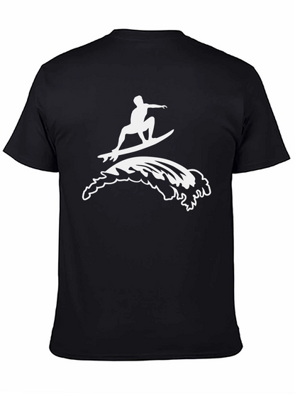 Surfing Wave Graphic T-Shirt - Black Cotton Tee