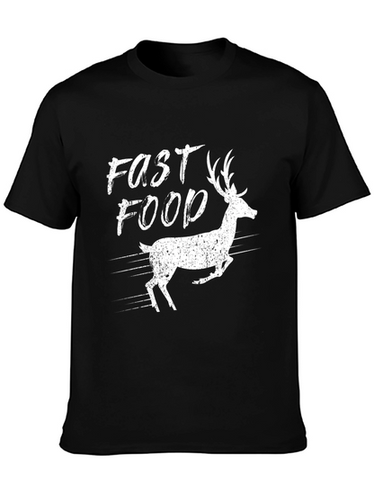 Fast Food Deer Graphic Tee - Black Cotton T-Shirt