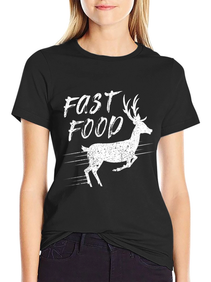 Fast Food Deer Graphic Tee - Black Cotton T-Shirt