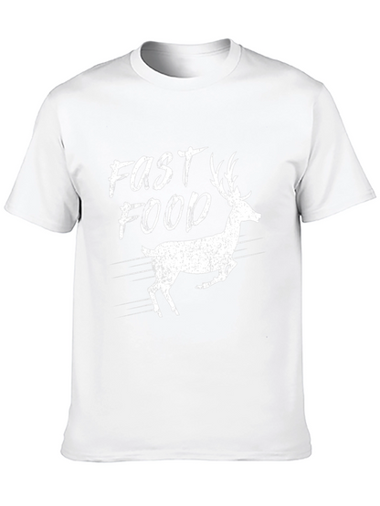 Fast Food Deer Graphic Tee - Black Cotton T-Shirt