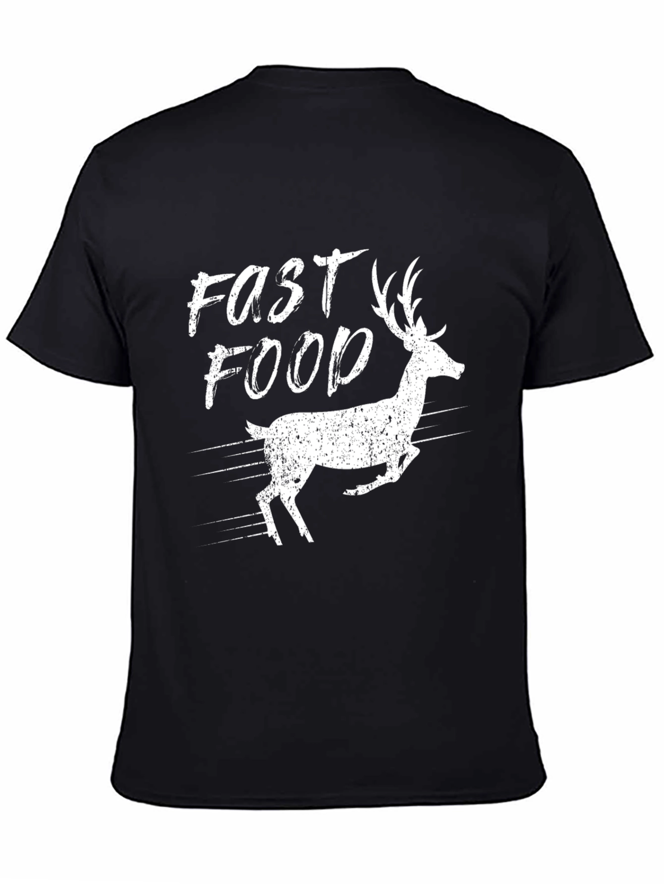 Fast Food Deer Graphic Tee - Black Cotton T-Shirt