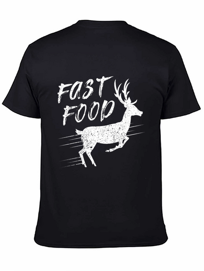 Fast Food Deer Graphic Tee - Black Cotton T-Shirt