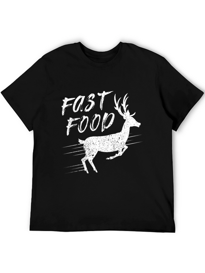 Fast Food Deer Graphic Tee - Black Cotton T-Shirt