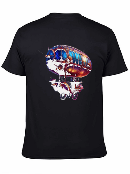 Steampunk Airship Graphic Tee - Black