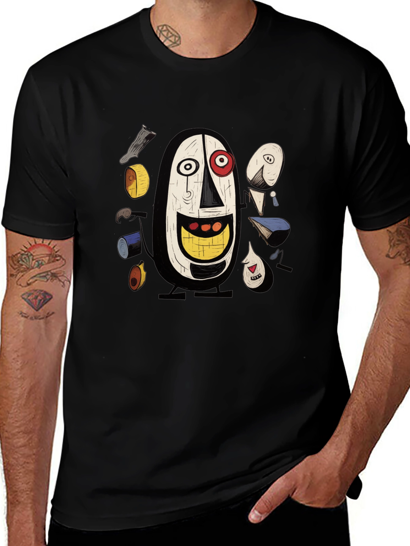 Abstract Art Graphic Tee - Black Cotton T-Shirt