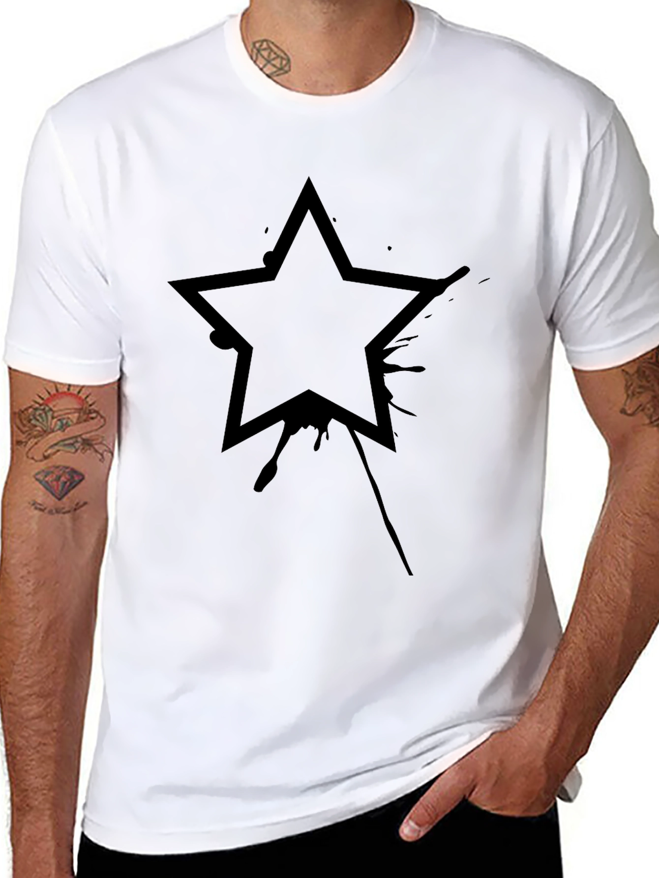 Black Star Graphic Tee - Trendy Casual Top