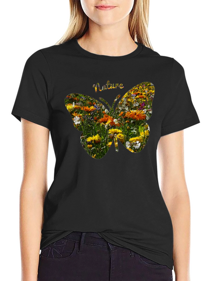 Nature Butterfly Graphic Tee - Black