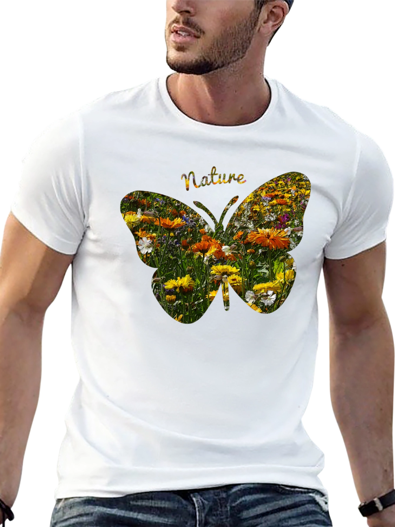 Nature Butterfly Graphic Tee - Black