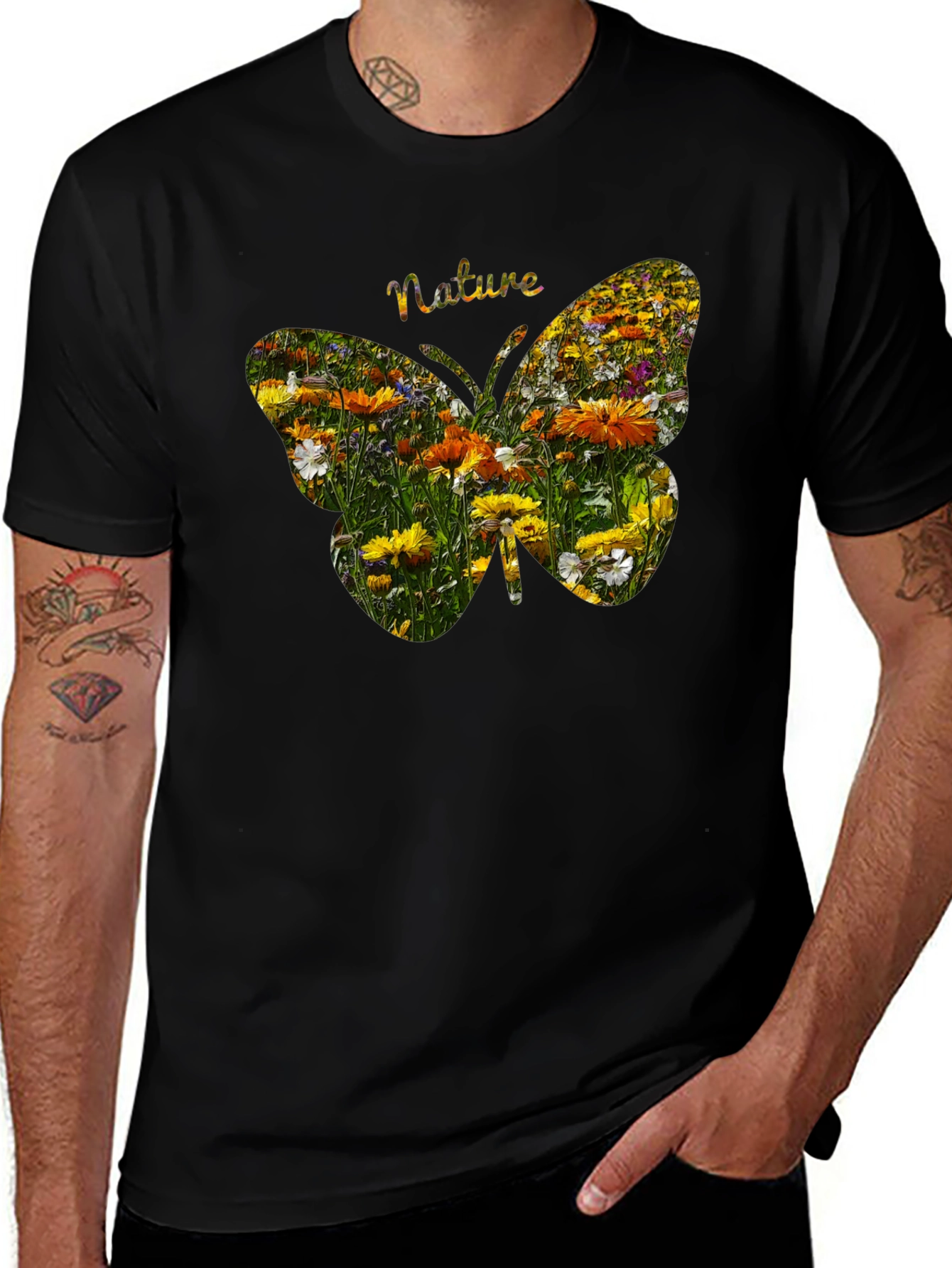 Nature Butterfly Graphic Tee - Black