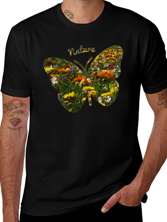 Nature Butterfly Graphic Tee - Black