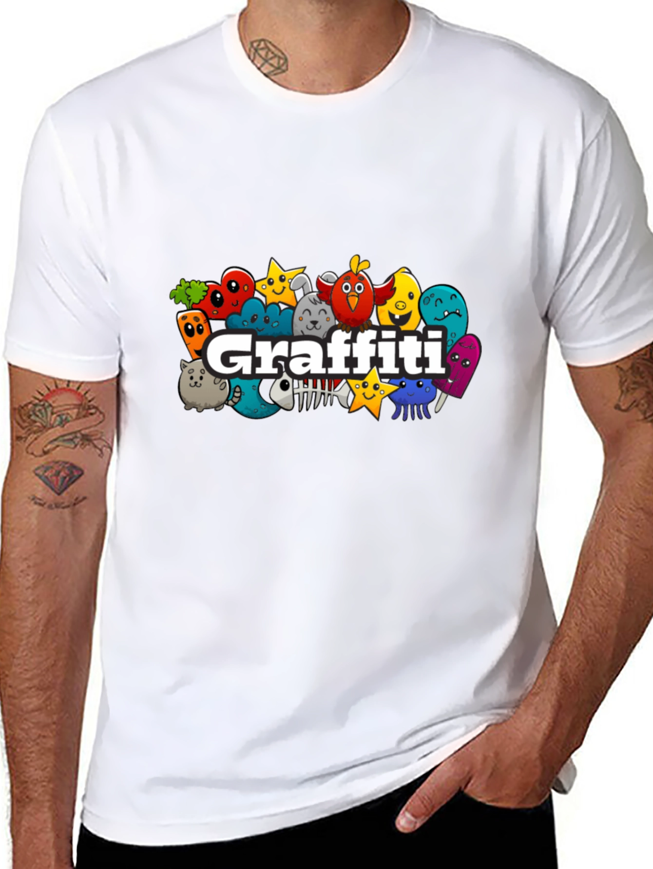 Fun Graffiti Character Black T-Shirt