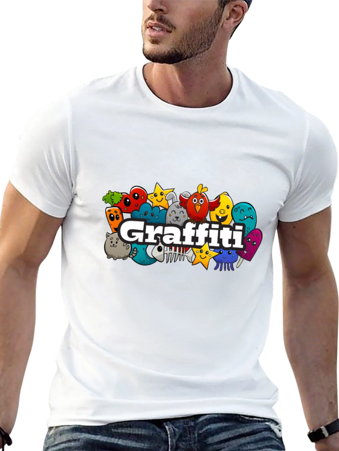 Fun Graffiti Character Black T-Shirt