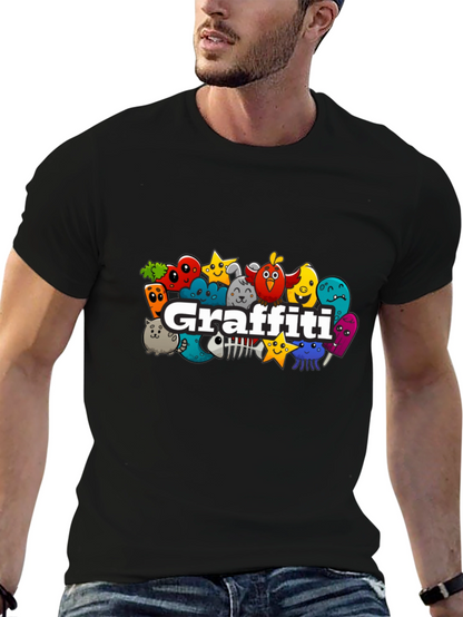 Fun Graffiti Character Black T-Shirt