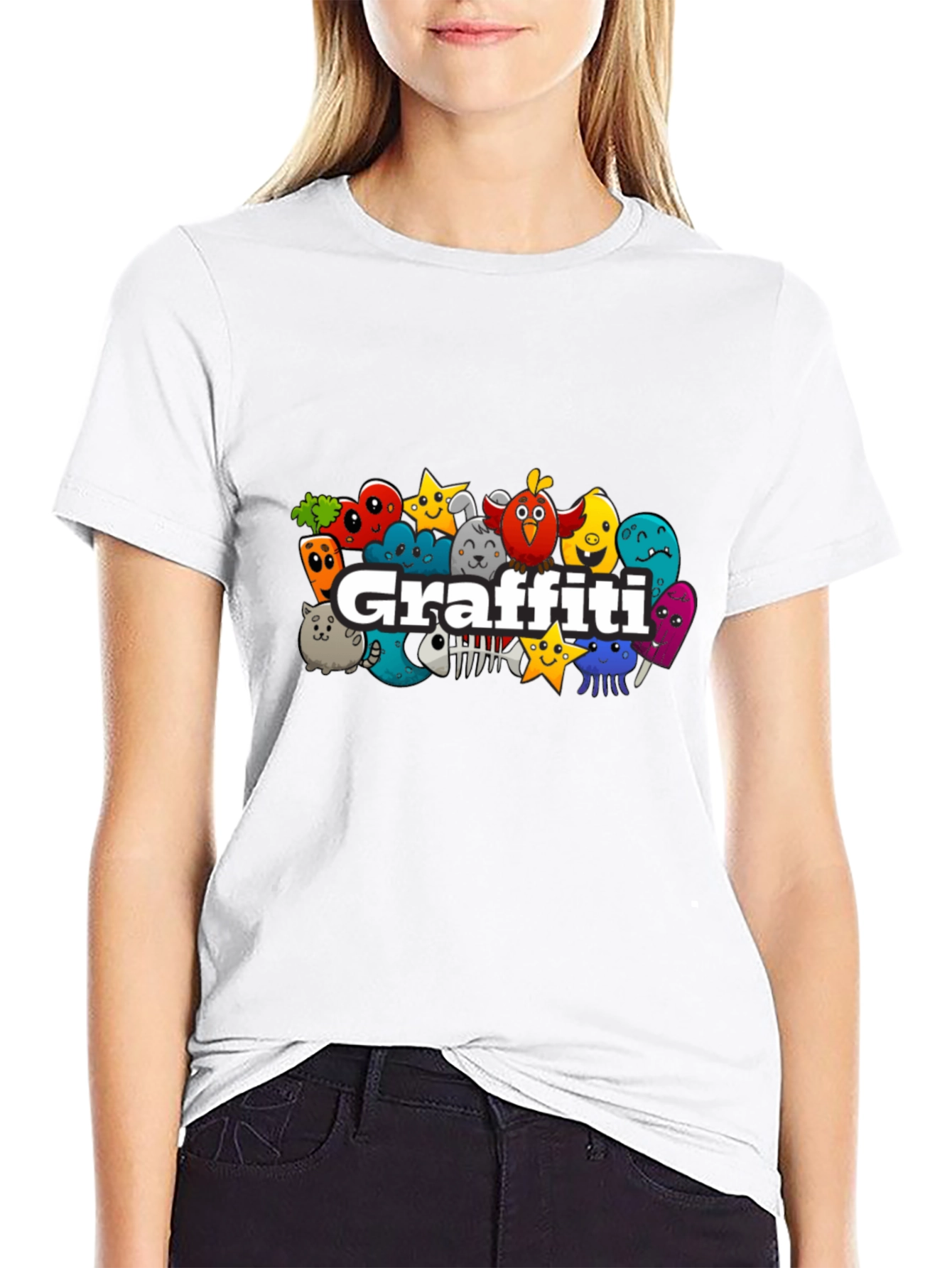 Fun Graffiti Character Black T-Shirt