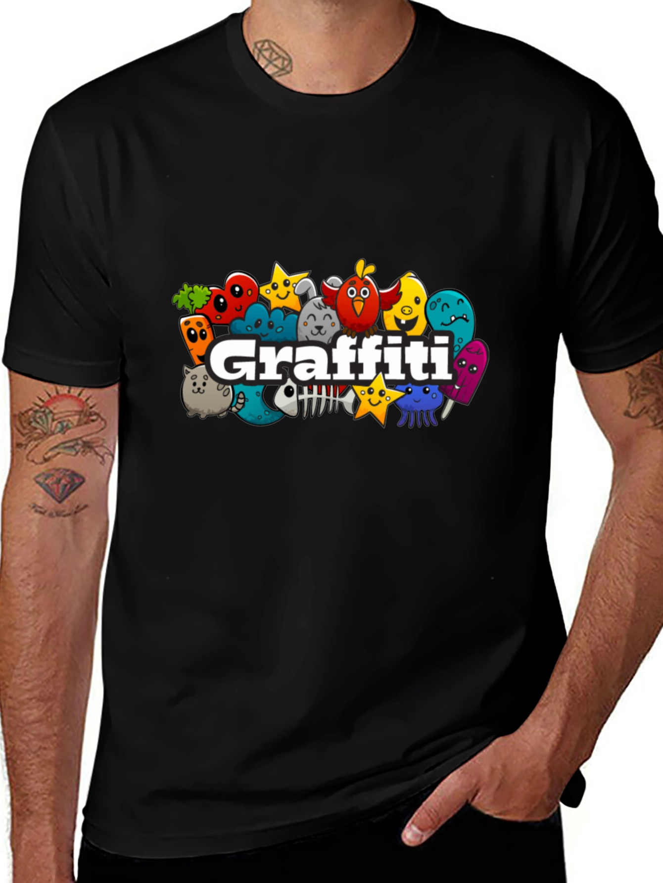 Fun Graffiti Character Black T-Shirt