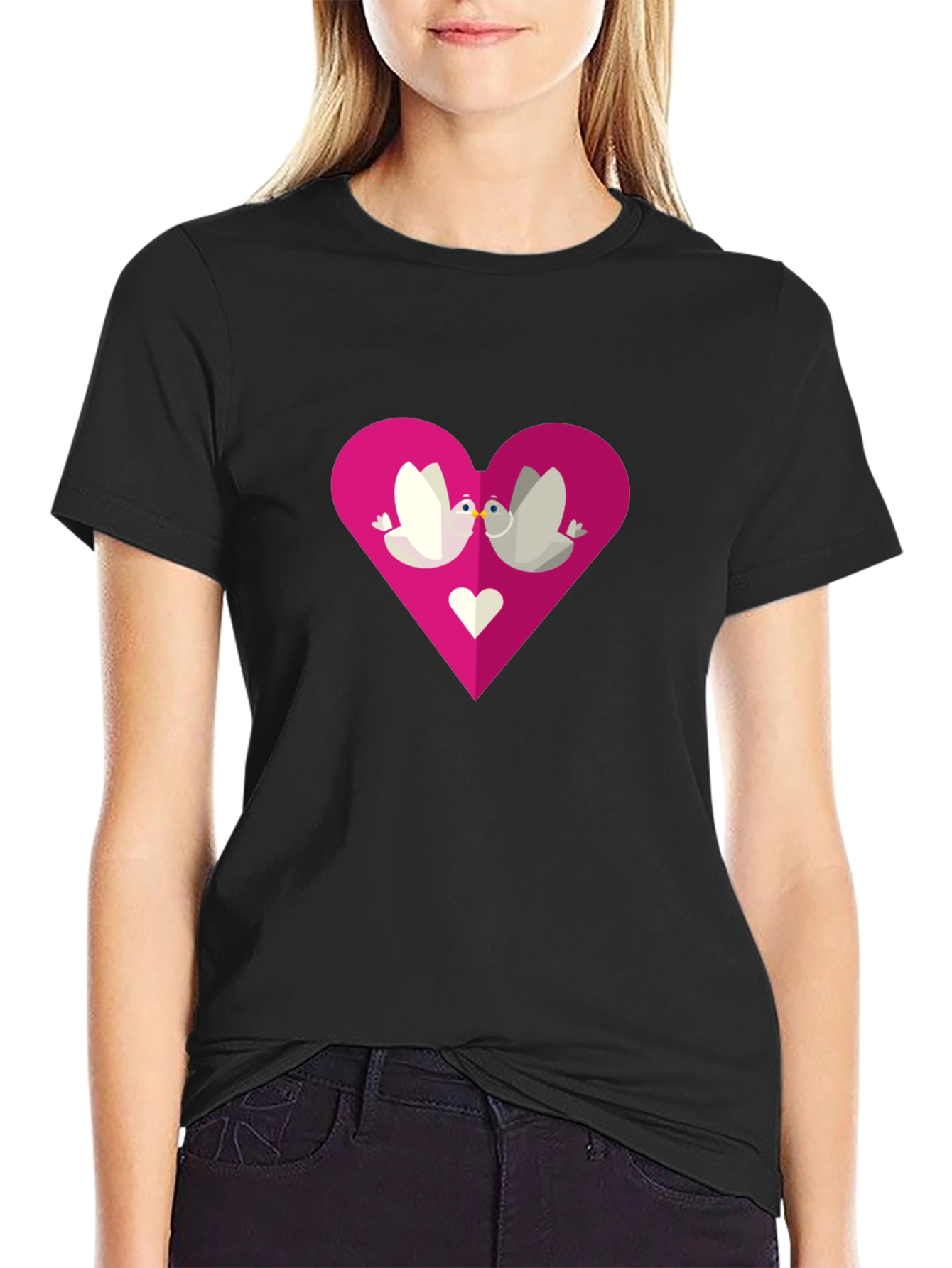 Love Birds Heart Graphic Tee - Black