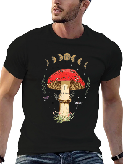 Mushroom Moon Phase Graphic Tee - Nature Lover Shirt