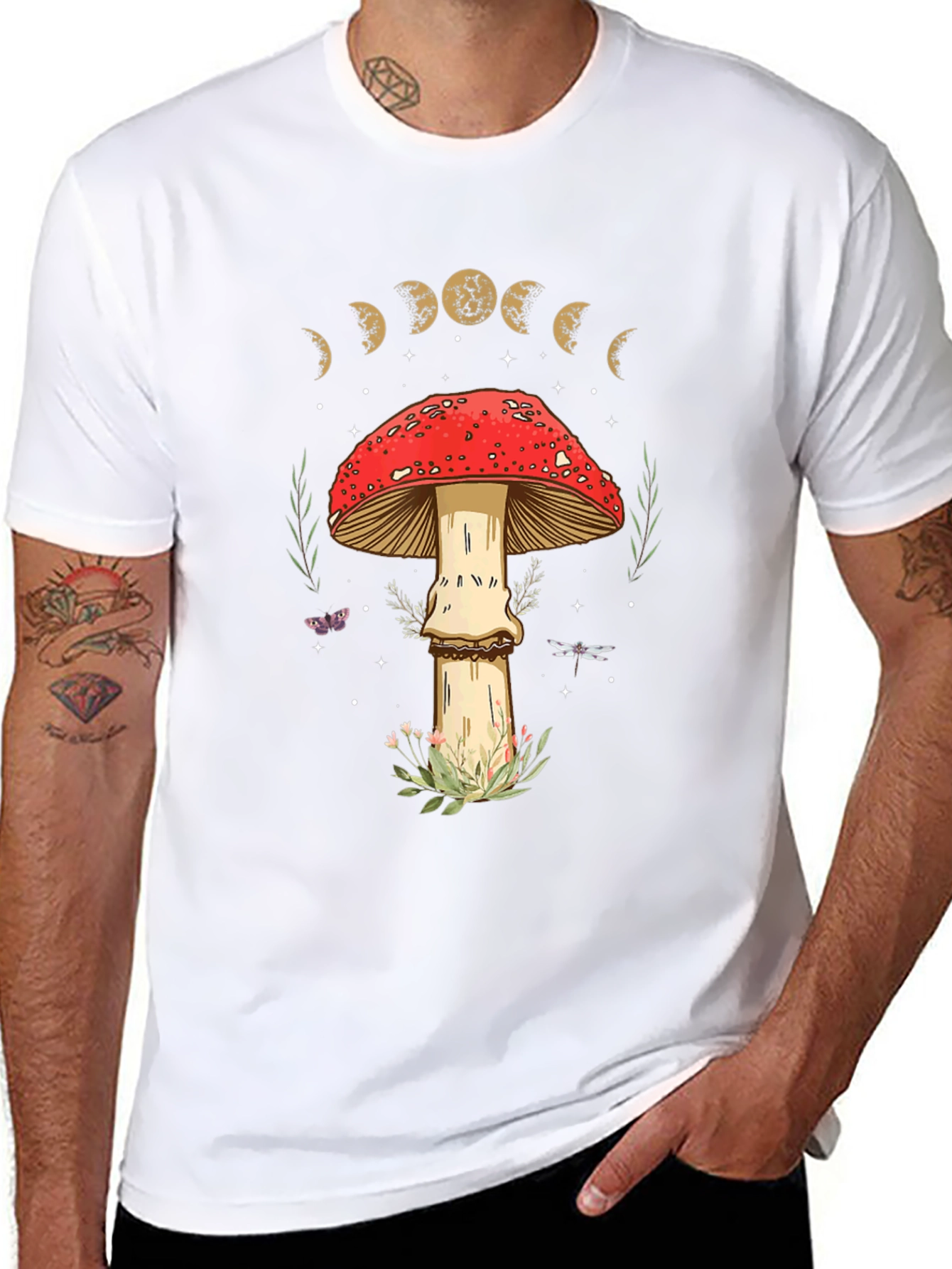Mushroom Moon Phase Graphic Tee - Nature Lover Shirt