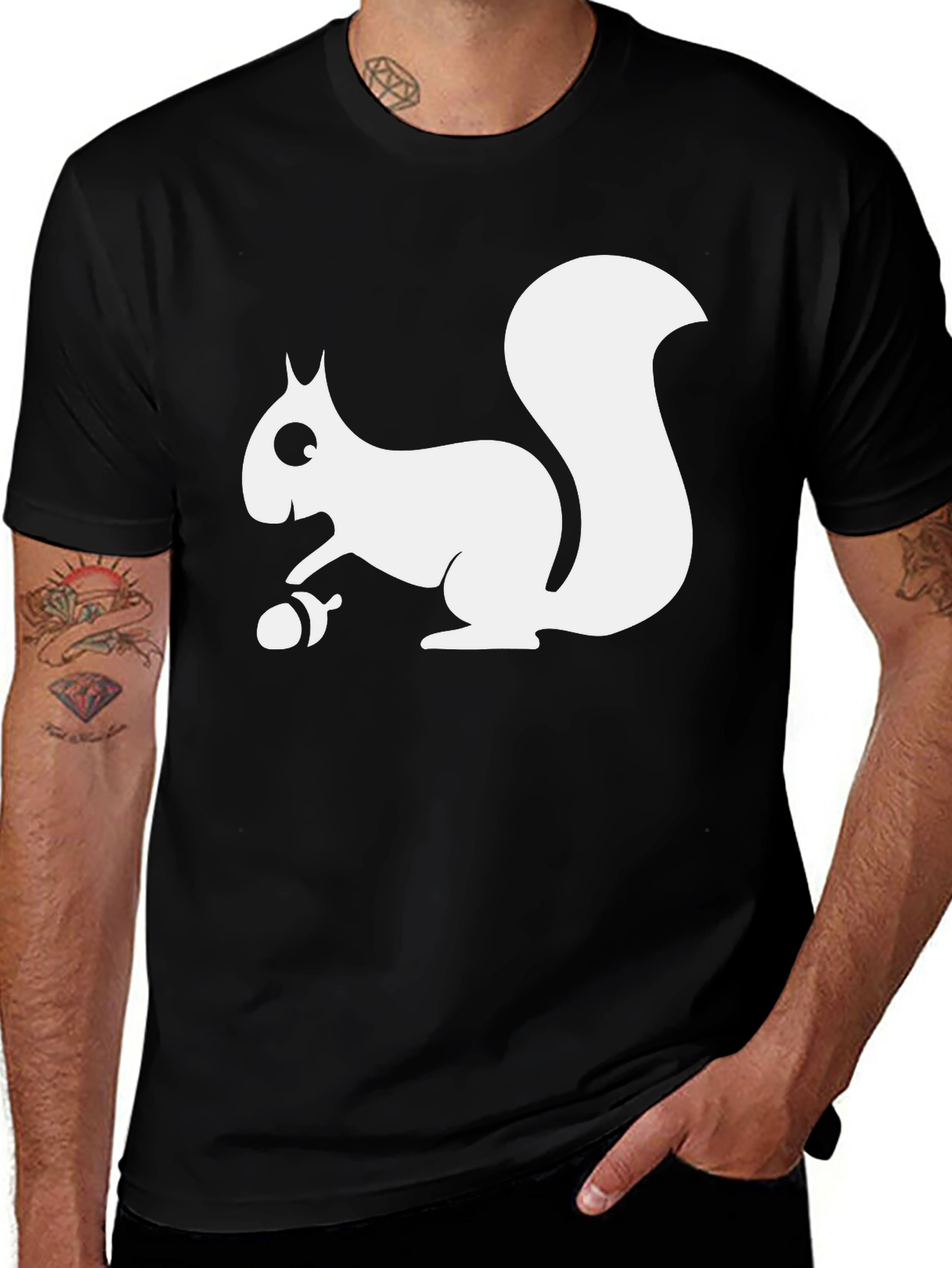 Squirrel Graphic Tee - Black Cotton T-Shirt