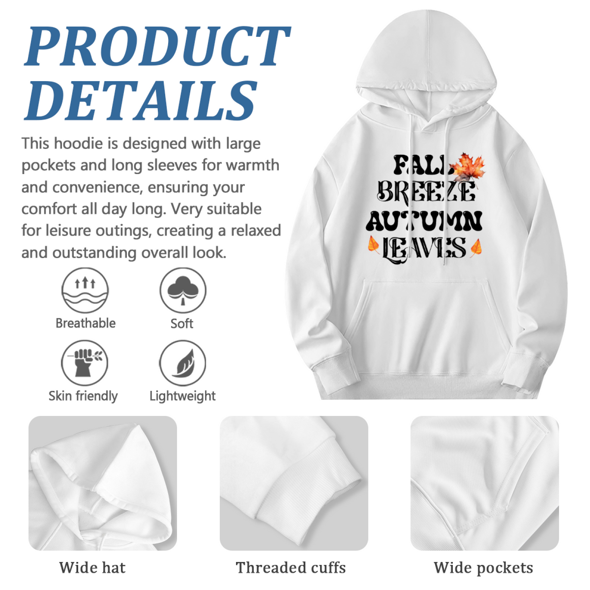 Fall Breeze Autumn Leaves Leaf Print Hoodie