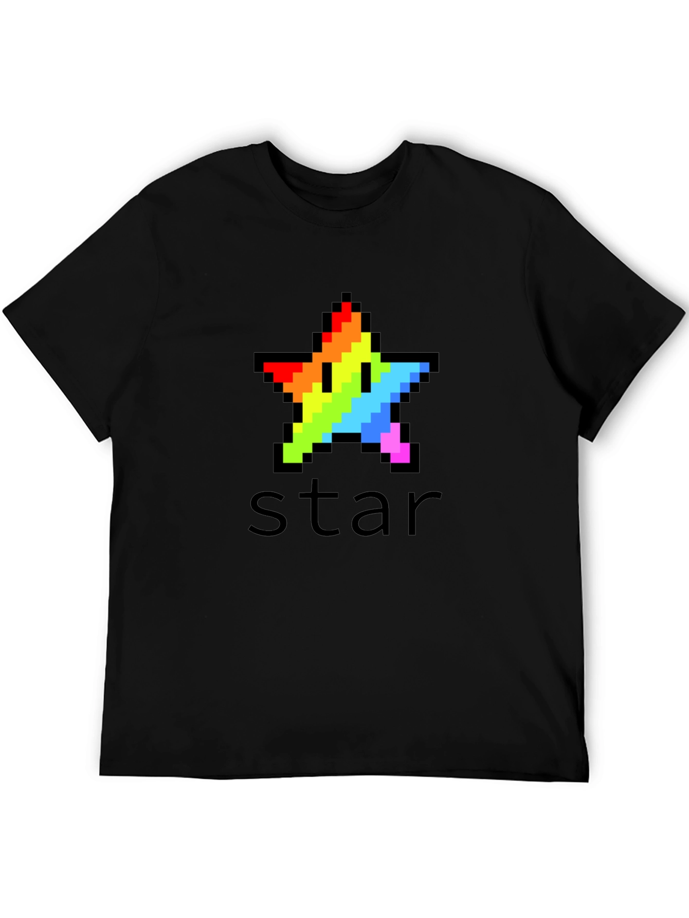 Rainbow Pixel Star Black T-Shirt
