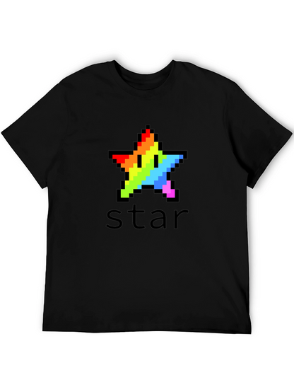 Rainbow Pixel Star Black T-Shirt