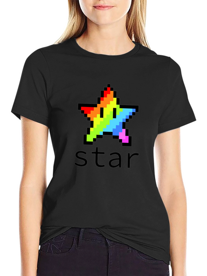Rainbow Pixel Star Black T-Shirt